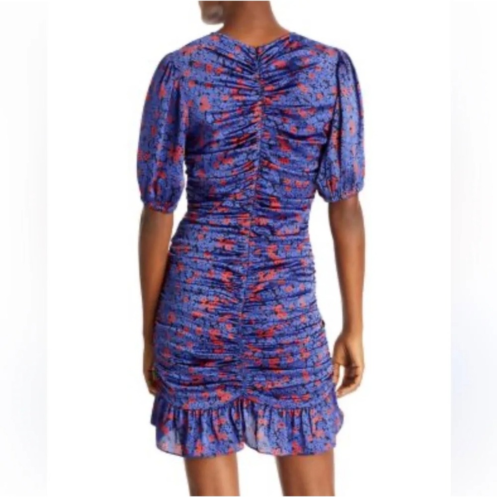 Rails Scarlette Dress Blue Bloom Floral Ruched Puff Sleeve Ruffle V-Neck Medium